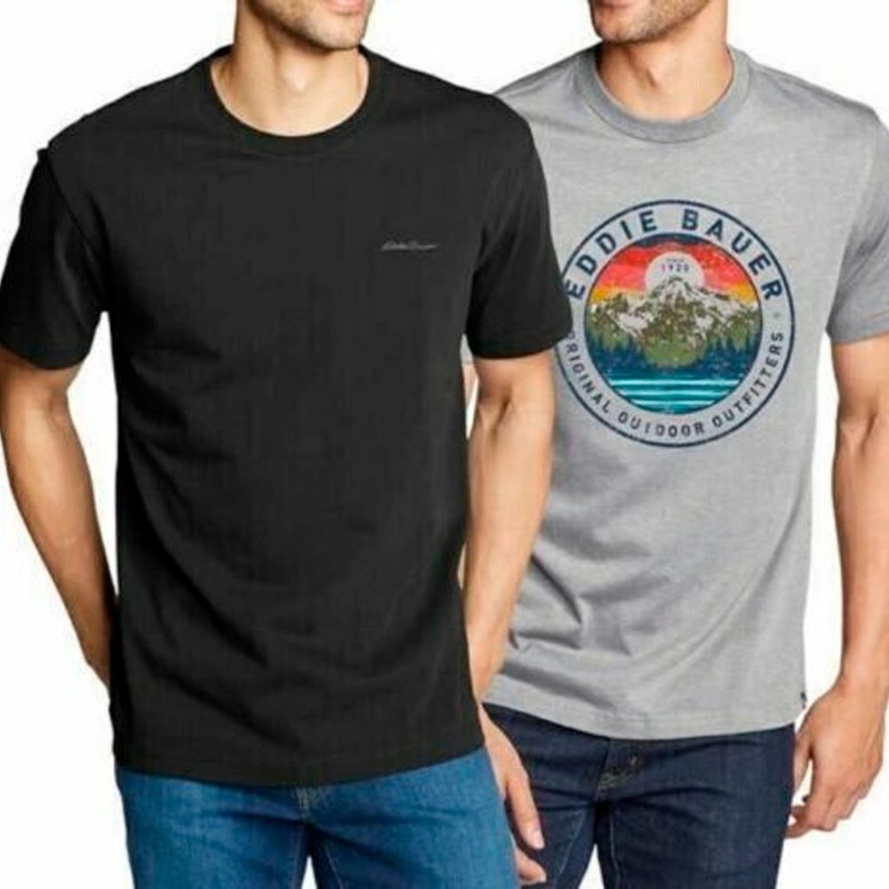 EDDIE BAUER Men's Graphic & Crew T-Shirt 2-Pack Gray and Black Size XL